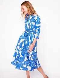 Amy Cotton Midi Shirt Dress-Cerulean Blue. Paisley Whirl(Petite,2)
