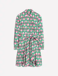 Amy Cotton Short Shirt Dress-Rich Emerald. Ivy Trellis(Regular,2)