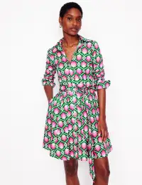Amy Cotton Short Shirt Dress-Rich Emerald. Ivy Trellis