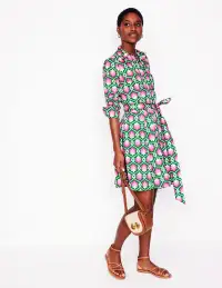 Amy Cotton Short Shirt Dress-Rich Emerald. Ivy Trellis(Regular,2)