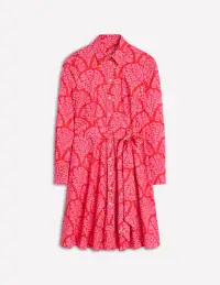 Amy Cotton Short Shirt Dress-Poppy Red. Blossomy(Regular,2)