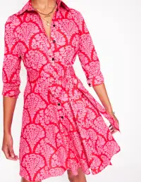 Amy Cotton Short Shirt Dress-Poppy Red. Blossomy(Regular,2)