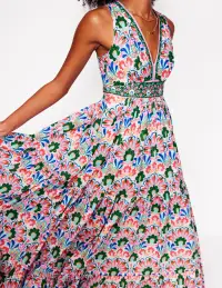 Serena Cotton Tie Maxi Dress-Multi. Decorative Dandelion(Petite,2)