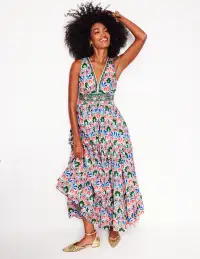 Serena Cotton Tie Maxi Dress-Multi. Decorative Dandelion(Petite,2)
