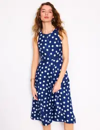 Carla Linen Midi Dress-Starboard Blue. Painted Dot(Petite,2)