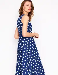 Carla Linen Midi Dress-Starboard Blue. Painted Dot(Petite,2)