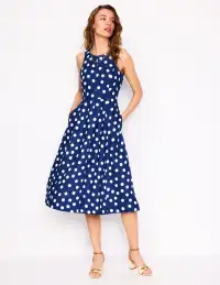 Carla Linen Midi Dress-Starboard Blue. Painted Dot(Petite,2)
