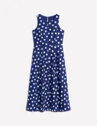 Carla Linen Midi Dress-Starboard Blue. Painted Dot(Petite,2)