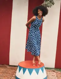 Carla Linen Midi Dress-Starboard Blue. Painted Dot
