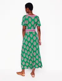 Ellie Flutter Maxi Tea Dress-Rich Emerald. Wildflower Stamp(Petite,2)