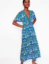Ellie Flutter Maxi Tea Dress-Blue. Decorative Dandelion