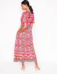 Ellie Flutter Maxi Tea Dress-Pink Peony. Ornamental Floral(Petite,2)