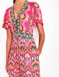 Ellie Flutter Maxi Tea Dress-Pink Peony. Ornamental Floral(Petite,2)