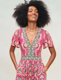 Ellie Flutter Maxi Tea Dress-Pink Peony. Ornamental Floral