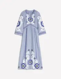 Una Linen Embroidered Dress-Chambray(Petite,2)