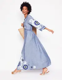 Una Linen Embroidered Dress-Chambray(Petite,2)