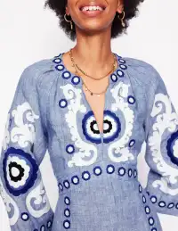 Una Linen Embroidered Dress-Chambray(Petite,2)