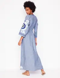 Una Linen Embroidered Dress-Chambray(Petite,2)