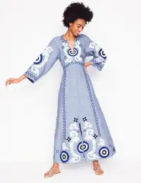Una Linen Embroidered Dress-Chambray(Petite,2)