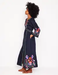 Una Linen Embroidered Dress-Navy. Multi Embroidery(Petite,2)