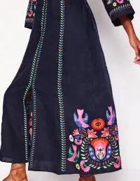 Una Linen Embroidered Dress-Navy. Multi Embroidery(Petite,2)