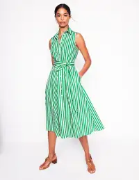 Amy Sleeveless Shirt Dress-Rich Emerald Stripe(Petite,2)