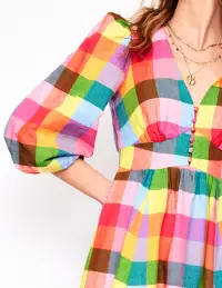 Lola Blouson Maxi Dress-Rainbow Multigingham(Petite,2)