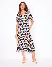 Rosie Godet Tea Dress-Multi. Diamond Stripe(Petite,2)