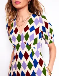 Rosie Godet Tea Dress-Multi. Diamond Stripe(Petite,2)