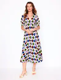 Rosie Godet Tea Dress-Multi. Diamond Stripe(Petite,2)