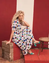 Rosie Godet Tea Dress-Multi. Diamond Stripe