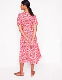 Sofia Trim Jersey Midi Dress-Poppy Red. Ornamental Floral(Petite,2)