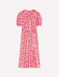 Sofia Trim Jersey Midi Dress-Poppy Red. Ornamental Floral(Petite,2)