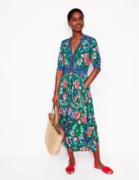 Lily Jersey Midi Tea Dress-Forest Grass. Tulip Fusion(Petite,2)