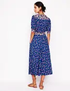 Lily Jersey Midi Tea Dress-Bright Blue. Carnation Sprig(Petite,2)