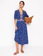 Lily Jersey Midi Tea Dress-Bright Blue. Carnation Sprig(Petite,2)
