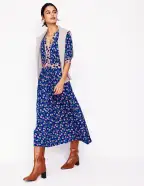 Lily Jersey Midi Tea Dress-Bright Blue. Carnation Sprig(Petite,2)