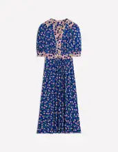 Lily Jersey Midi Tea Dress-Bright Blue. Carnation Sprig(Petite,2)
