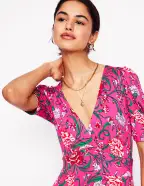 Kristen Pleated Jersey Dress-Pink Yarrow. Carnation Vine(Petite,2)