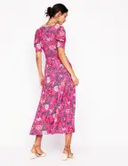 Kristen Pleated Jersey Dress-Pink Yarrow. Carnation Vine(Petite,2)