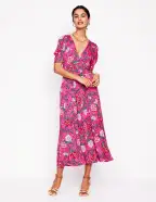 Kristen Pleated Jersey Dress-Pink Yarrow. Carnation Vine(Petite,2)