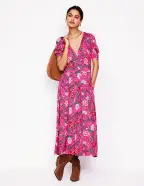 Kristen Pleated Jersey Dress-Pink Yarrow. Carnation Vine(Petite,2)