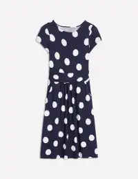 Amelie Jersey Dress-French Navy. Abstract Dot(Petite,2)
