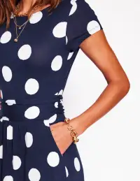 Amelie Jersey Dress-French Navy. Abstract Dot(Petite,2)