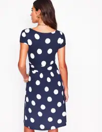 Amelie Jersey Dress-French Navy. Abstract Dot(Petite,2)