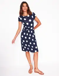 Amelie Jersey Dress-French Navy. Abstract Dot(Petite,2)