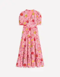 Bella Puff Sleeve Maxi Dress-Salmon Pink. Carnation Vine(Petite,2)