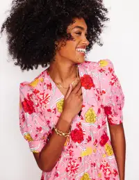 Bella Puff Sleeve Maxi Dress-Salmon Pink. Carnation Vine(Petite,2)
