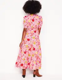 Bella Puff Sleeve Maxi Dress-Salmon Pink. Carnation Vine(Petite,2)