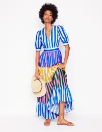 Bella Puff Sleeve Maxi Dress-Kingfisher Blue Stripe(Petite,2)